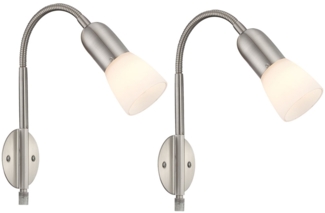 2x Wandleuchte, Metall, nickel, Glas, Spot beweglich, H 46cm