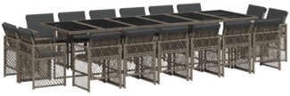 vidaXL 17-tlg. Garten-Essgruppe mit Kissen Grau Poly Rattan 3210884