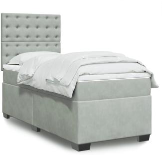 vidaXL Boxspringbett mit Matratze Hellgrau 80x200 cm Samt 3293074