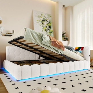 STILVORA Schlafsofa mit bettfunktion,Polsterbett 140×200 mit bettkasten,LED,ohne matratze, 140x200 mit LED, USB & hydraulischem Stauraum, ohne Matratze