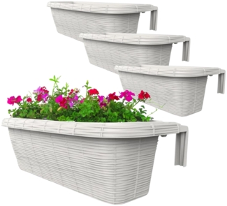 GarPet Balkonkasten 4x Blumen Kasten Balkon Geländer Wasserspeicher Rattan Weiß 60 cm