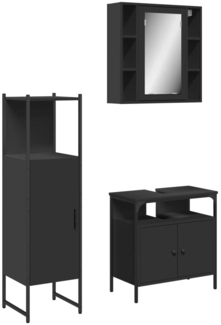vidaXL 3-tlg. Badmöbel-Set Schwarz Holzwerkstoff 3214755