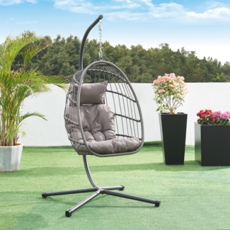 Hängesessel Edeng mit Gestell 196 x 110 x 95 cm Grau [en. casa]