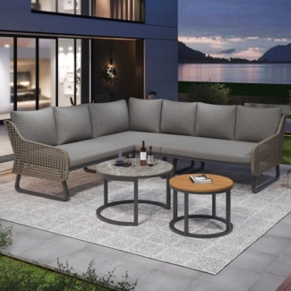 Ulife Gartenlounge-Set für 6-7 Personen, Gartenmöbel-Set, Balkonmöbel Set, (5-tlg), Rattan-Handwerk, mit zwei Tischen