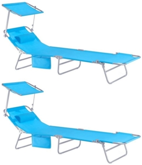 SoBuy Gartenliege OGS48x2, 2-er Set Sonnenliege mit Sonnendach Gartenliege klappbar Gärten Balkon