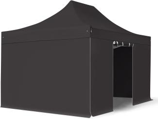 3x4,5 m Faltpavillon, PREMIUM Stahl 40mm, Seitenteile ohne Fenster, schwarz