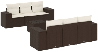 vidaXL 7-tlg. Garten-Sofagarnitur mit Kissen Braun Poly Rattan 3222312