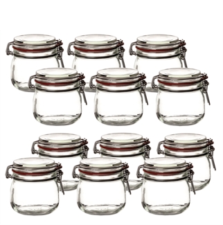 BigDean 12er Set Drahtbügelgläser 600ml - Einmachgläser mit Bügelverschluss - Made in Germany - Einweckgläser, Bügelverschlussgläser, transparent, rund