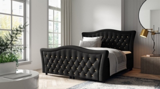 Boxspringbett Schlafzimmerbett TURHAN 180x200cm Stoff Elisa Velvet Schwarz