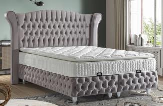 Casa Padrino Luxus Chesterfield Doppelbett Grau / Silber - Verschiedene Größen - Massivholz Bett mit Kopfteil und Matratze - Schlafzimmer Möbel - Hotel Möbel - Chesterfield Möbel - Luxus Möbel