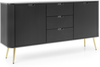 Selsey 'Zova' Sideboard 2-türig mit 3 Schubladen, schwarz mit goldenen Beinen, ca. 87 x 168 x 39 cm