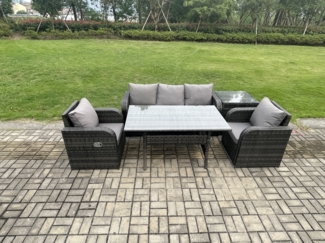 Fimous Polyrattan Gartenmöbel-Set Outdoor Rechteckiger Esstisch und Sessel Sofa Set mit Beistelltisch Dunkelgrau gemischt