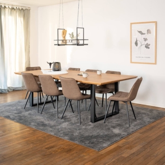 HOME DELUXE Essgruppe Eckig AVENCIA inkl. U-Fuß - 240 x 120 cm Light Oak 8 Stühle Grau