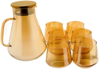 7-teiliges Karaffen-Set aus hochwertigem Borosilikatglas mit Deckel & Griff Gold