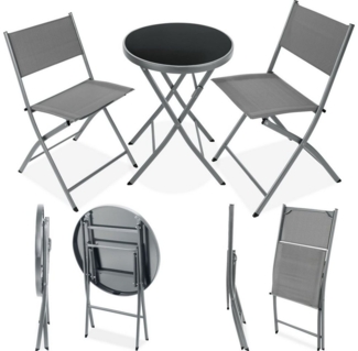 tectake Essgruppe Bistro-Set, (Set, 3-tlg), Robustes Gestell aus Stahl