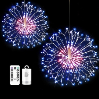 Sunicol LED-Lichterkette Feuerwerk, Starburst Beleuchtun, 8 Modi Batteriebetrieben, mit Fernbedienung, Timer, für Garten Weihnachten Deko