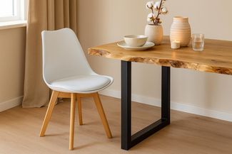 Esszimmer Schalenstuhl & Polster Kunstleder weiß Stuhlbein Massivholz eichefarben LOVELACE 170258506