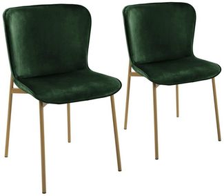 SVITA MARY 2er Set Esszimmerstuhl Polsterstuhl ohne Armlehnen Küchenstuhl Dunkelgrün/Gold