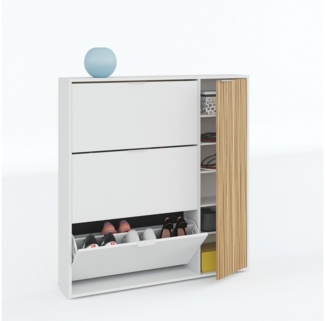 habeig Schuhschrank Schuhregal mit 3 Klappen Und Seitenschrank, 112 x 105 x 24 cm, modern 112cm hoch