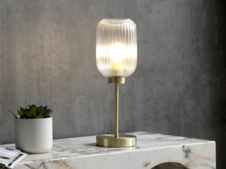 Vente-unique - Vintage-Tischleuchte - Metall & Glas - 14 x 14 x 43,5 cm - Goldfarben - LOUXOR