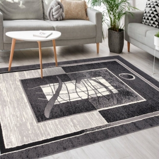 Mazovia Designteppich Modern Teppich Kurzflor Wohnzimmerteppich Robust und pflegeleicht GRAU, 60x100 cm, Fußbodenheizung,Allergiker geeignet,Farbecht,Pflegeleicht,Geometrisch