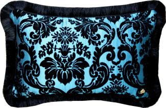 Luxus Kissen Pompöös by Casa Padrino von Harald Glööckler Elegance Collection Barock Muster Schwarz / Türkis 35 x 55 cm - Luxuskissen