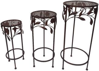 Hocker Set 3tlg. Gartendeko Blumenhocker Eisenhocker Pflanzenständer Antik braun