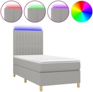 vidaXL Boxspringbett mit Matratze & LED Hellgrau 100x200 cm Stoff 3135573