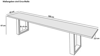 SAM® Sitzbank Samuel, Akazie, Baumkante, Metallgestell U-Form, verschiedene Größen