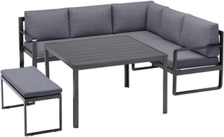 KETTLER OCEAN Casual Dining Eckset mit Tisch 112 x 112 cm und Bank anthrazit/grau Aluminium/Polyester 223 x 200 x 89
