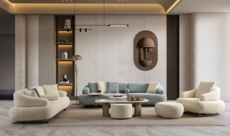 Nobelaa Sofa Sitzgruppe/Sofa Set - Wohnzimmergarnitur "Redbud" 3+2+1 - Beige/Blau