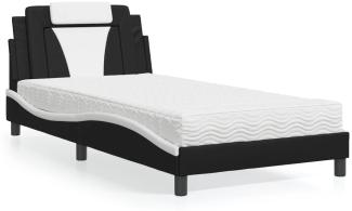 vidaXL Bett mit Matratze Schwarz und Weiß 100x200 cm Kunstleder 3208780