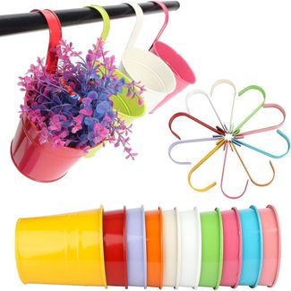 KINGLAKE Blumentöpfe zum Aufhängen Metall Bunt 10Stk Balkon Garten Zaun