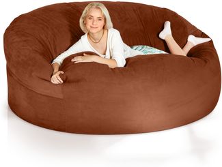 Grean Bean® Jumbo Max Riesensitzsack mit Memory-Schaum Flockenfüllung – Sitzsack XXL aus flauschigem Velours in 6ft (180x120cm) Braun – Indoor Lounge-Sitzsack waschbar & gemütlich