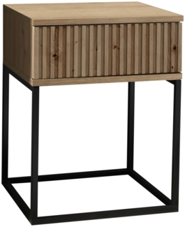 MARLE Nachttisch in Artisan Eiche Optik - Moderner Nachtschrank mit Schublade und schwarzem Metallgestell - 40 x 52 x 38,5 cm (B/H/T)