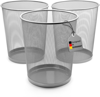 BigDean 3 Stück Papierkorb Mülleimer Büro silber 20L Draht – vielseitiger Mülleimer