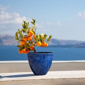 Jinfa Pflanzkübel Jinfa Blumenkübel aus Kunststoff in glasierter Keramikoptik,blau