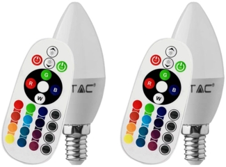 2er Set RGB LED 3,5 Watt Leuchtmittel E14, Fernbedienung, 320 Lumen VT-2214