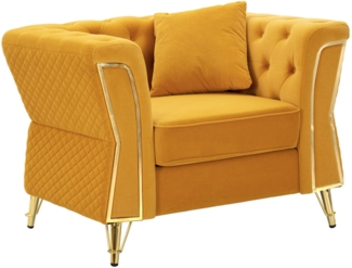 Dmora Sessel Gabbiano, Gepolsterter Sitz, Einzelsofa im Wohnzimmer, Stuhl mit Armlehnen, 104x83 h76 cm, Ocker und Gold