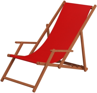 Liegestuhl rot Sonnenliege Gartenliege Holz Deckchair Strandstuhl Massivholz Gartenmöbel 10-308
