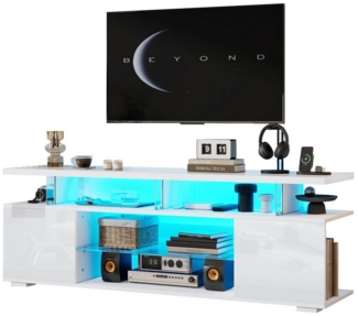 OKWISH Lowboard Moderner TV-Ständer in Hochglanzweiß (TV-Panel, TV-Glasschrank, universelle Gaming-Medienständer, 1 St, LED (16 Farben und 4 dynamische Modi), mit LED-Beleuchtung, für 60-Zoll-Fernseher