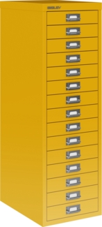 Bisley Multidrawer Schubladenschrank aus Metall mit 15 Schubladen DIN A4 ohne Sockel - Farbe: Sunflower, L3915-642