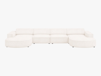 Micadoni Panorama-Sofa Jodie 6-Sitzer runde Recamiere Boucle Ascot Beige