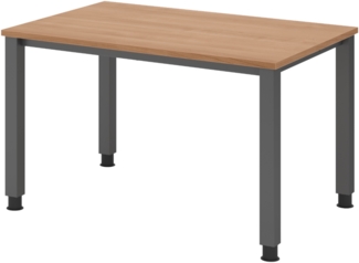 bümö manuell höhenverstellbarer Schreibtisch 120x80 cm in Nussbaum, Metall-Gestell: Graphit - PC Tisch höhenverstellbar & belastbar bis 140 kg, Büro- und Computertisch klein, QS-12-N-G