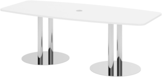 bümö Konferenztisch oval 220x103 cm großer Besprechungstisch in weiss, Besprechungstisch mit Chromsäulen, Meetingtisch für 8 Personen, XXL-Tisch für Besprechungsraum & Meeting, KT22S-W-C