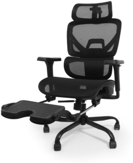 Puluomis Bürostuhl Bürostuhl ergonomisch mit Fußstütze, Drehstuhl mit verstellbarer Kopf (Rückenlehne und Armlehne, schwarz)