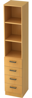 bümö office Aktenschrank Regal mit Schubladen, Büroschrank schmal aus FSC-Holz, 40cm breit in Buche - Aktenregal & Schubladenschrank mit Relinggriffen, Büro Möbel Schrank System, 7600-6-6-SG