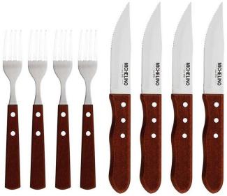 Michelino 8-tlg. Jumbo Steakbesteck Set Besteckset Gabel Messer Steakmesser für 4 Personen