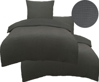 KH-Haushaltshandel Bettwäsche 4-tlg. Musselin Bettwäsche 2x (135x200 + 80x80 cm), 100% Baumwolle, Musselin, 4 teilig, uni/einfarbig, anthrazit grau, 100% Baumwolle, bügelfrei