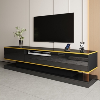 HAUSS SPOLE Lowboard mit 3 Schubladen und einem offenen Fach - Hochglanz mit LED-Leuchten (Wohnzimmermöbel, Fernsehschrank, Low-Panel, 1 St, 3 Schubladen, 1 offenen Fach), mit farbwechselnden LED-Leuchten